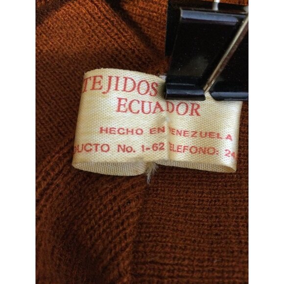 Vintage Tejidos Ecuador Women's Knit Poncho Sweater Tassel Tie Necklace Chevron - Picture 7 of 8